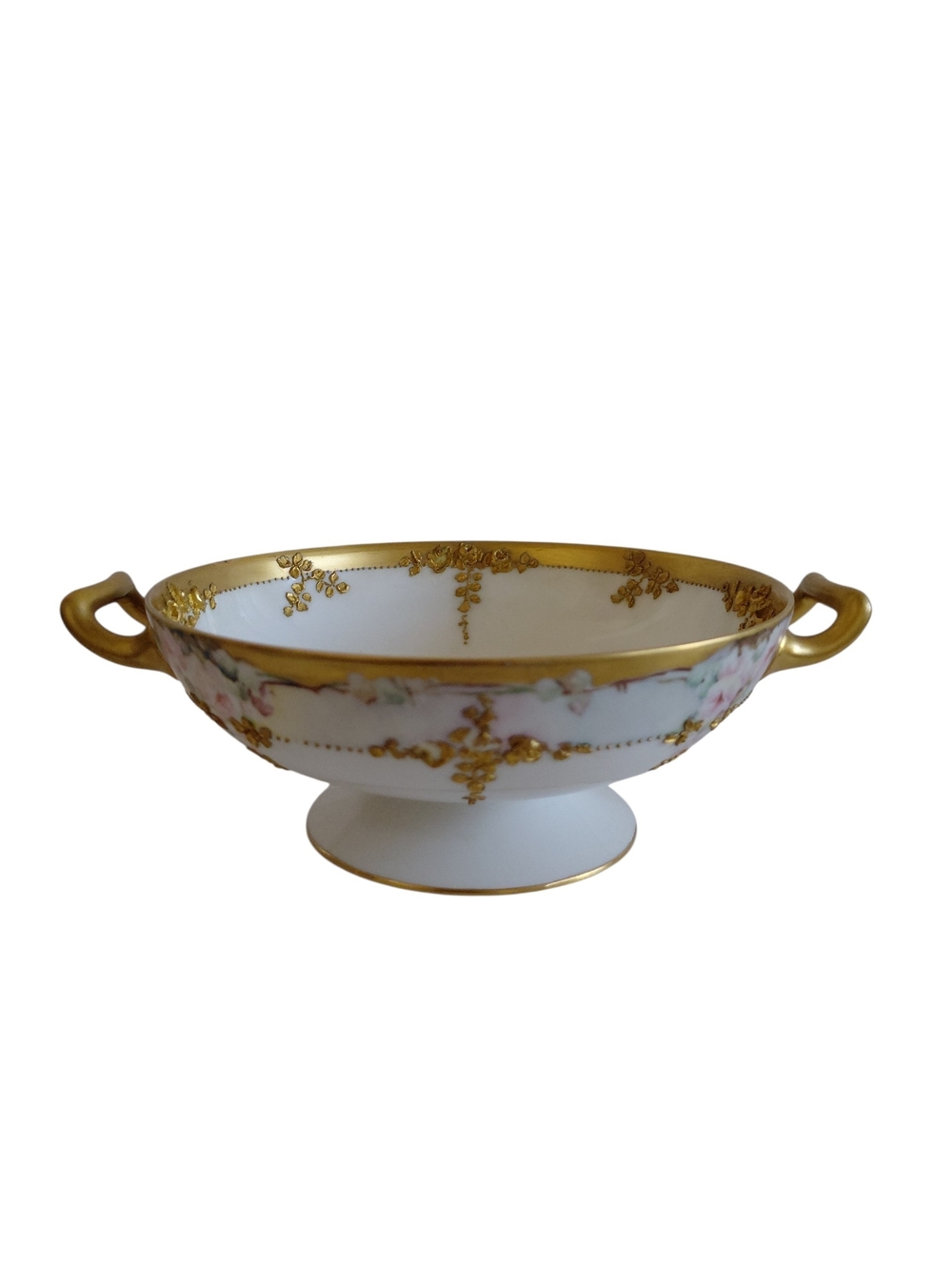 Rare MC Antique Haviland Limoge Porcelain Berries Candy Compot Footed Bowl